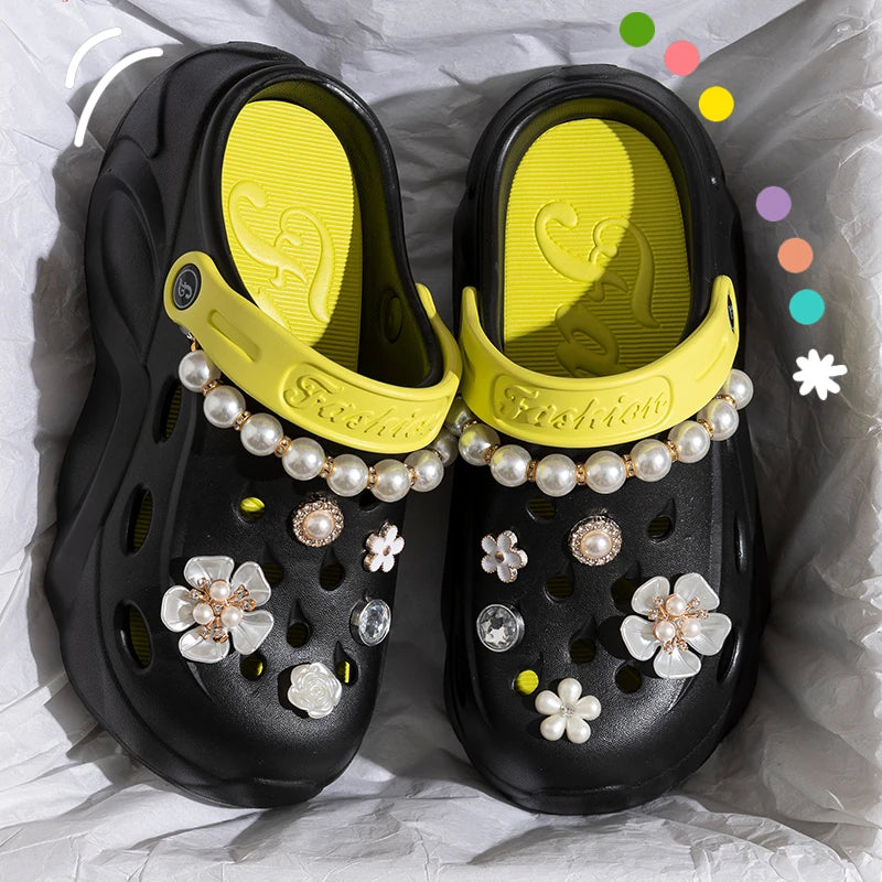 Feetiva Pearl Chain Platform Sandals
