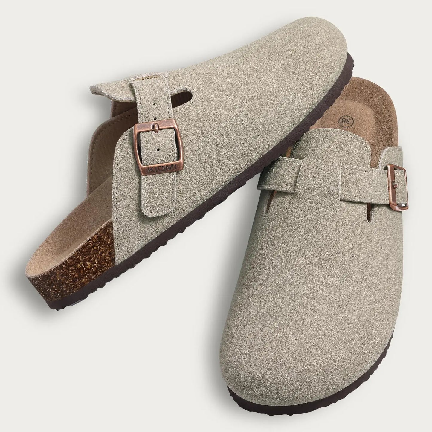 Zuecos de Piel Suave Unisex - Plantilla de Corcho con Soporte Arco - Kidmi Feetiva