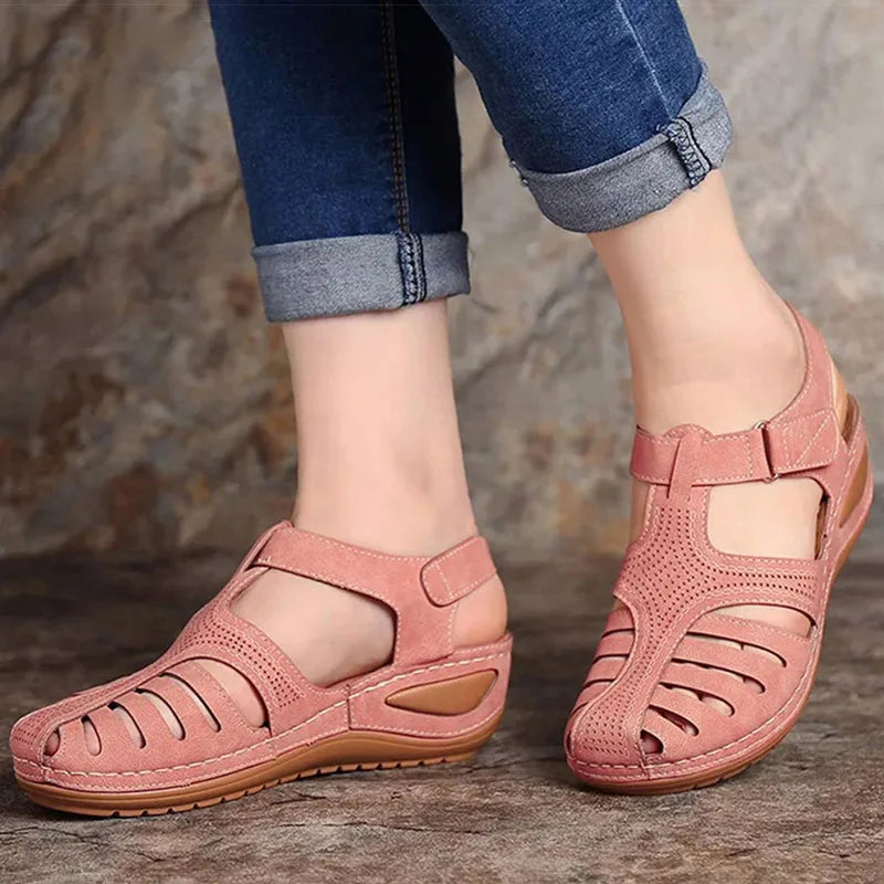 Sandalias Mujer Verano 2025 - Cuña Baja Antideslizante - Estilo Peep Toe