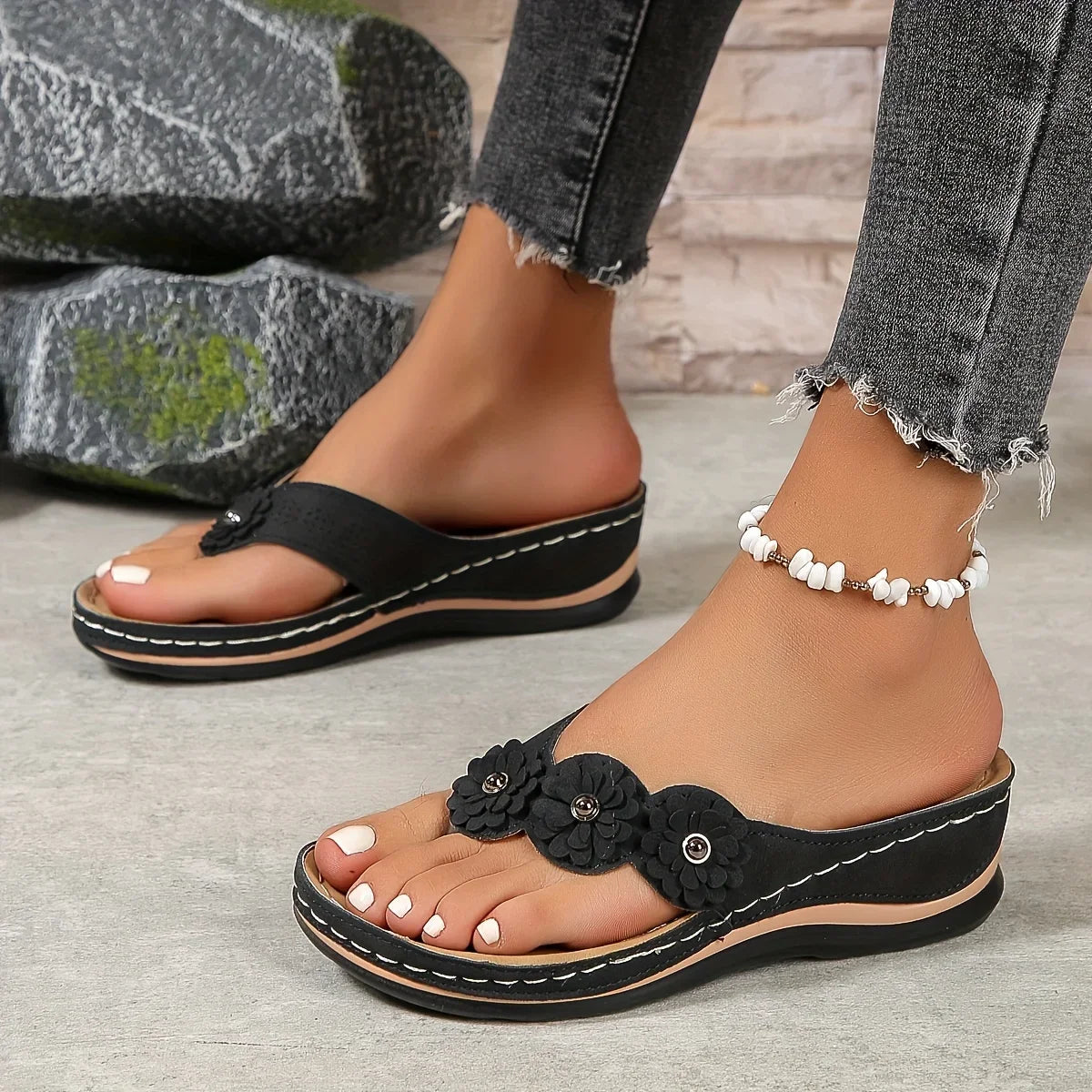 Chanclas Florales Mujer - Sandalias de Playa con Plataforma 5CM | Feetiva