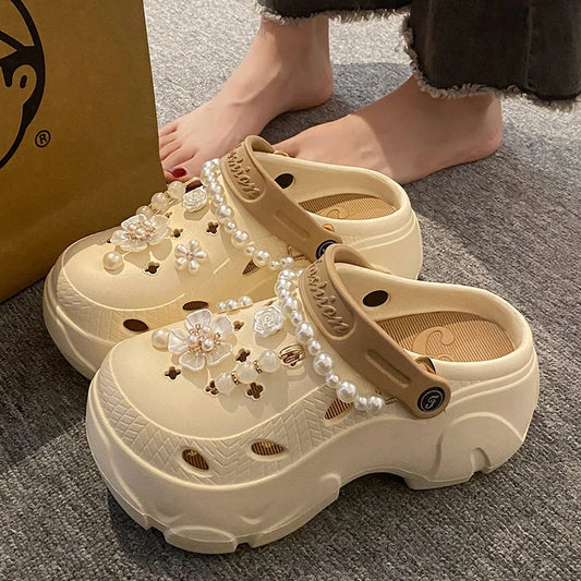 Feetiva Pearl Chain Platform Sandals
