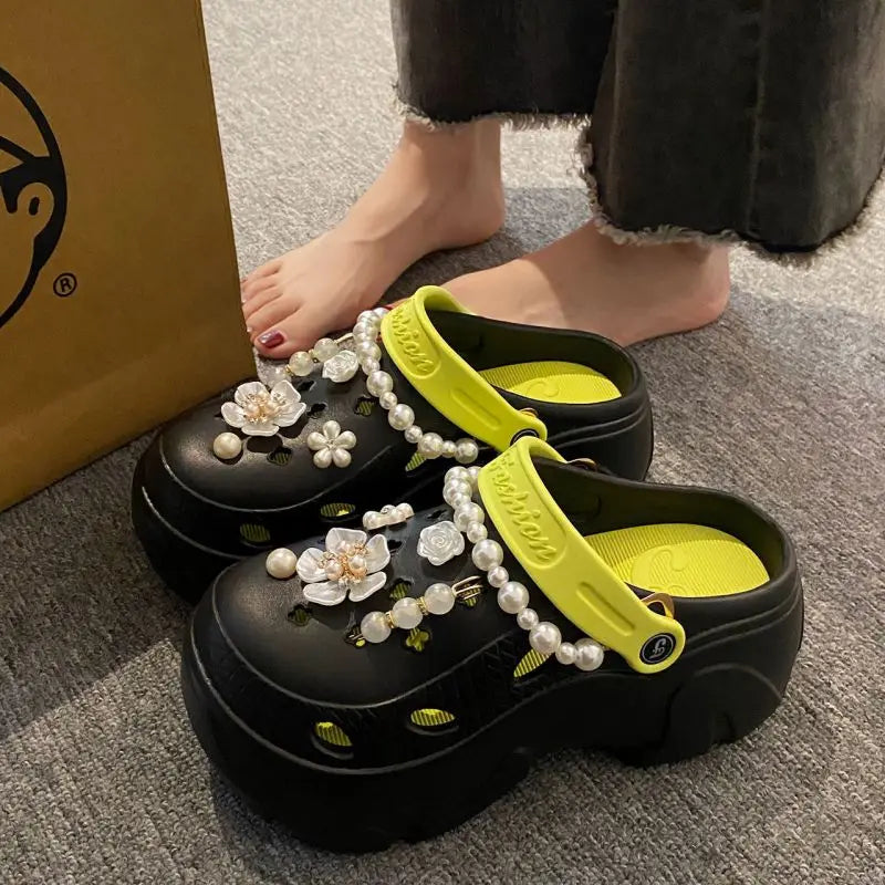 Feetiva Pearl Chain Platform Sandals