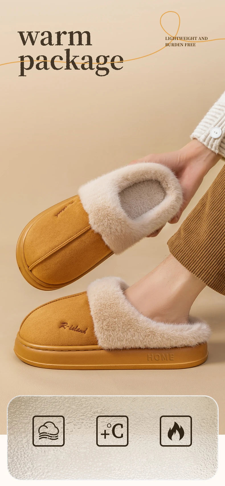Pantuflas de Invierno para Hombre - Forro de Algodón y Suela Gruesa Antideslizante | Feetiva"