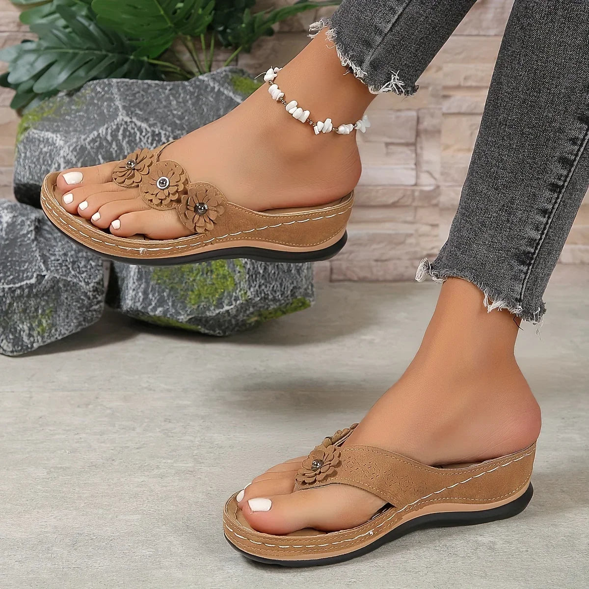 Chanclas Florales Mujer - Sandalias de Playa con Plataforma 5CM | Feetiva