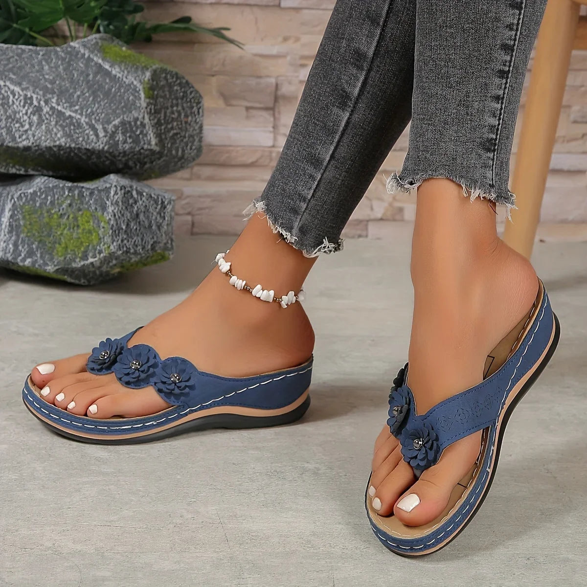 Chanclas Florales Mujer - Sandalias de Playa con Plataforma 5CM | Feetiva