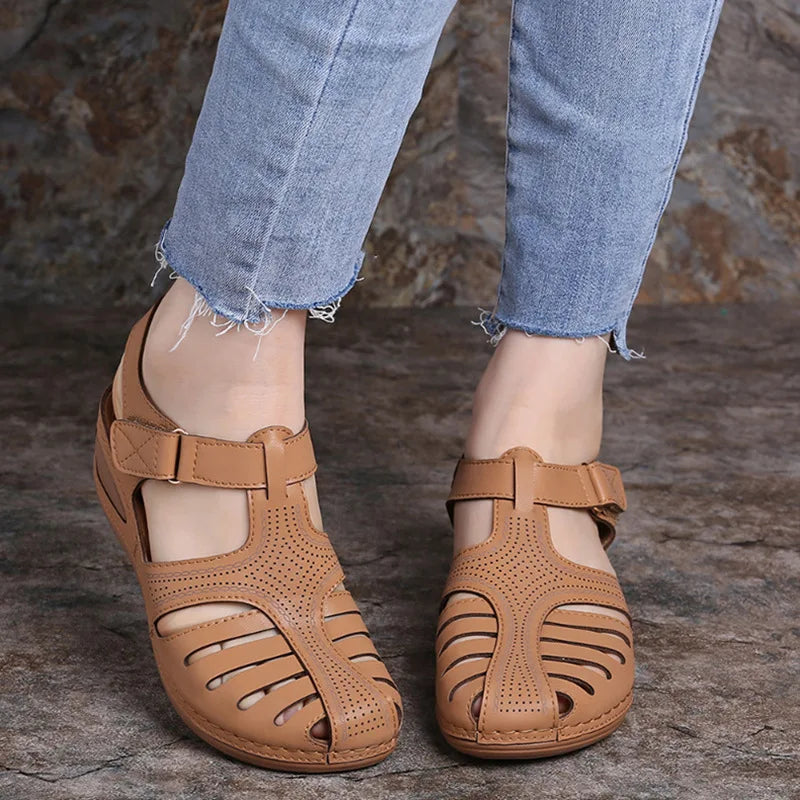 Sandalias Mujer Verano 2025 - Cuña Baja Antideslizante - Estilo Peep Toe