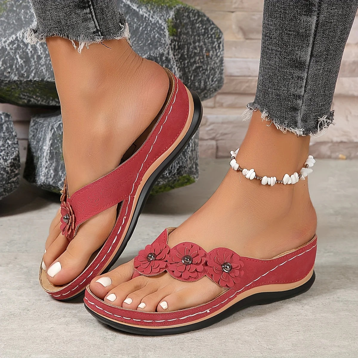 Chanclas Florales Mujer - Sandalias de Playa con Plataforma 5CM | Feetiva