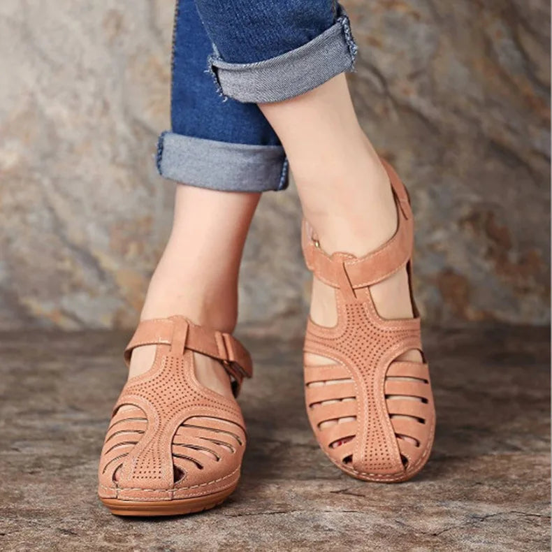 Sandalias Mujer Verano 2025 - Cuña Baja Antideslizante - Estilo Peep Toe