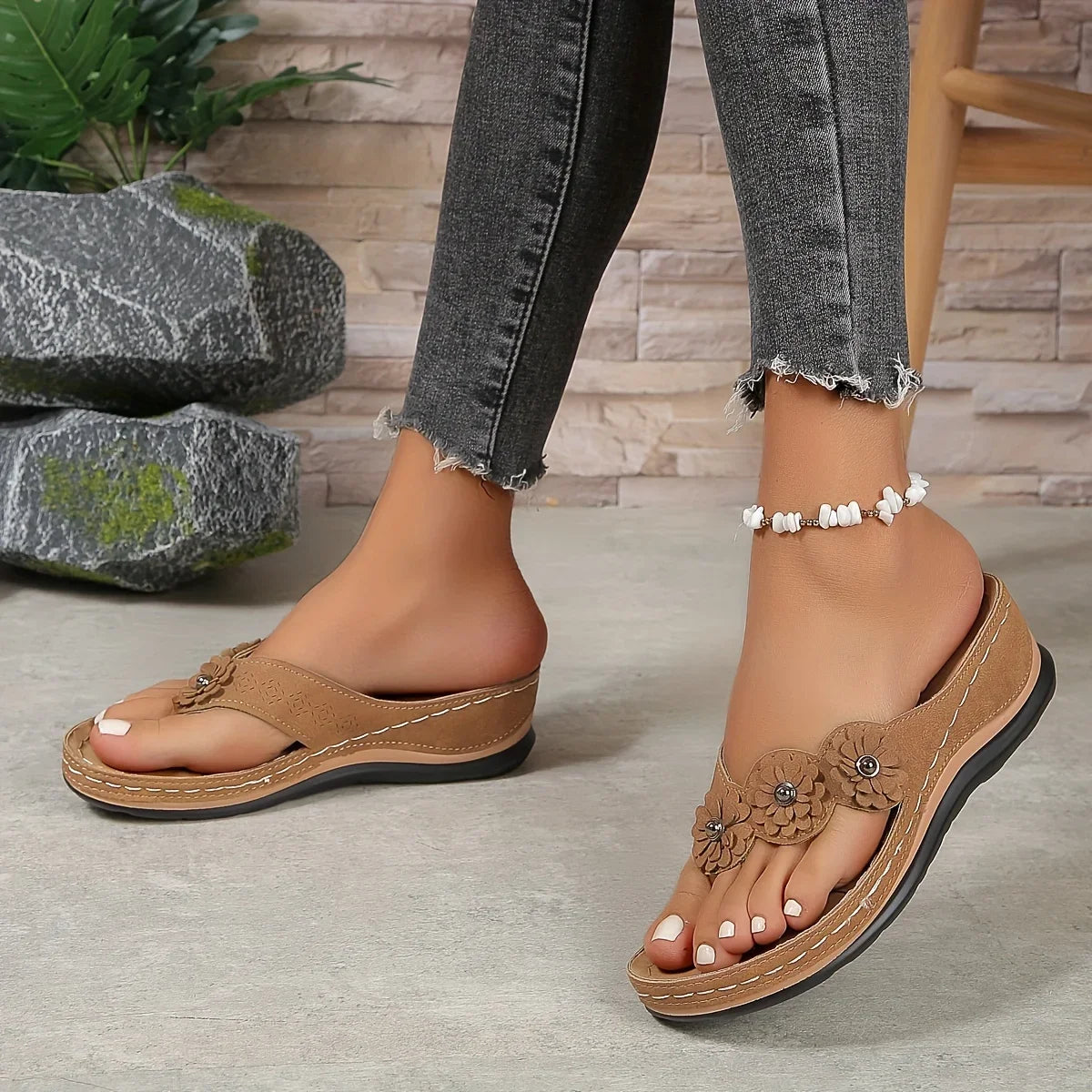 Chanclas Florales Mujer - Sandalias de Playa con Plataforma 5CM | Feetiva