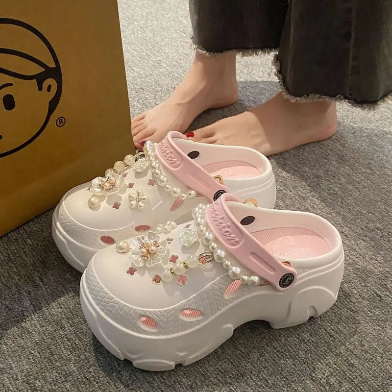 Feetiva Pearl Chain Platform Sandals
