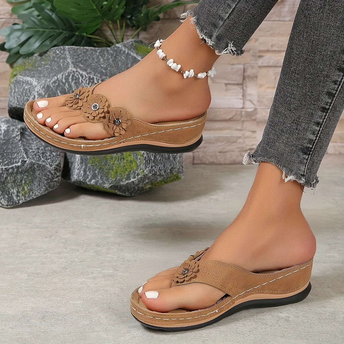 Chanclas Florales Mujer - Sandalias de Playa con Plataforma 5CM | Feetiva