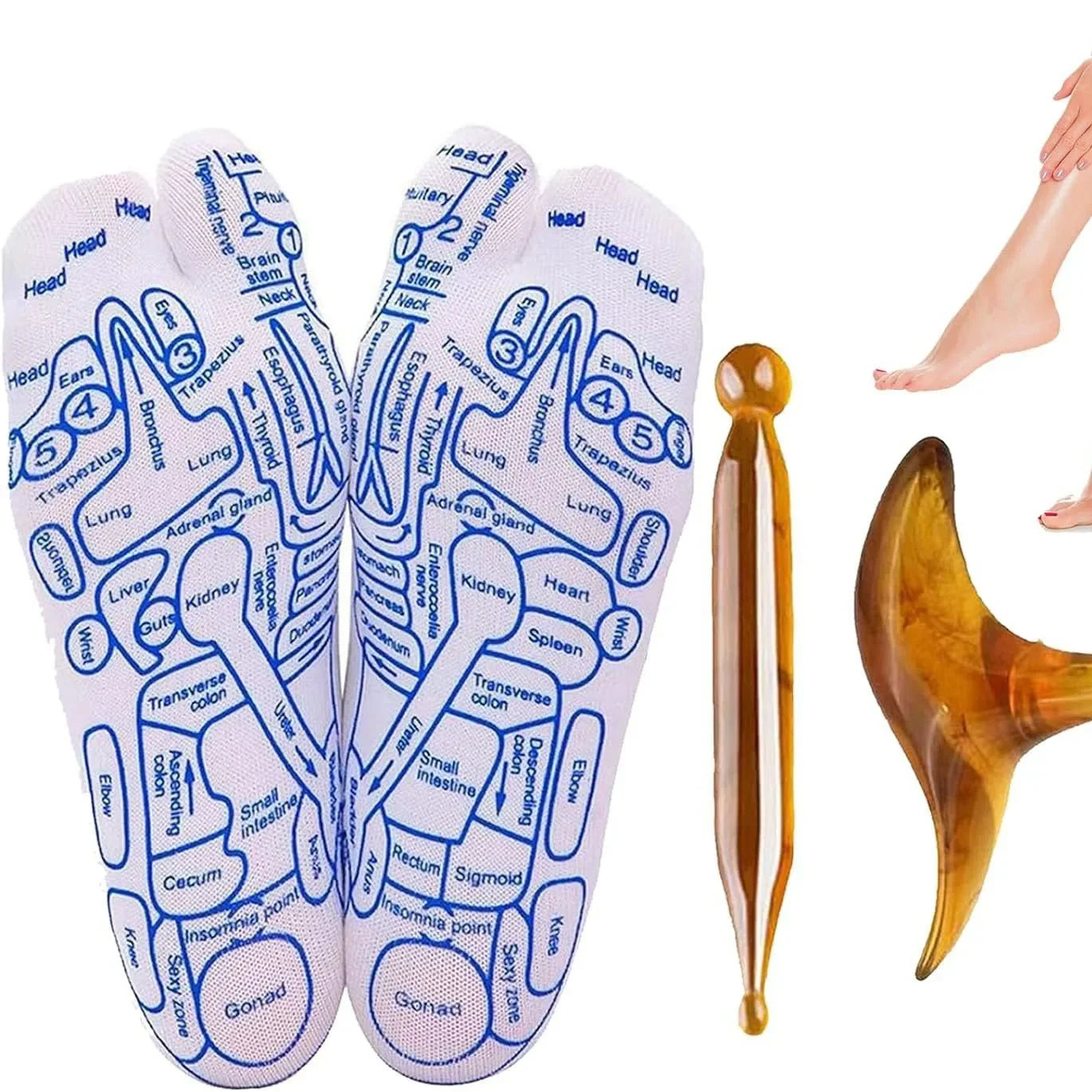Kit Masaje Pies Byfa | Calcetines + Herramientas | Reflexología | 10 en 1